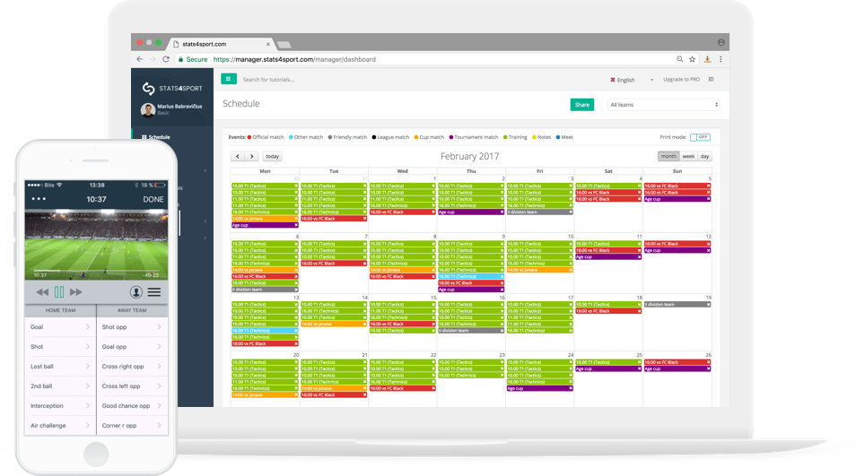 Stats4Sport platform on desktop, tablet and mobile