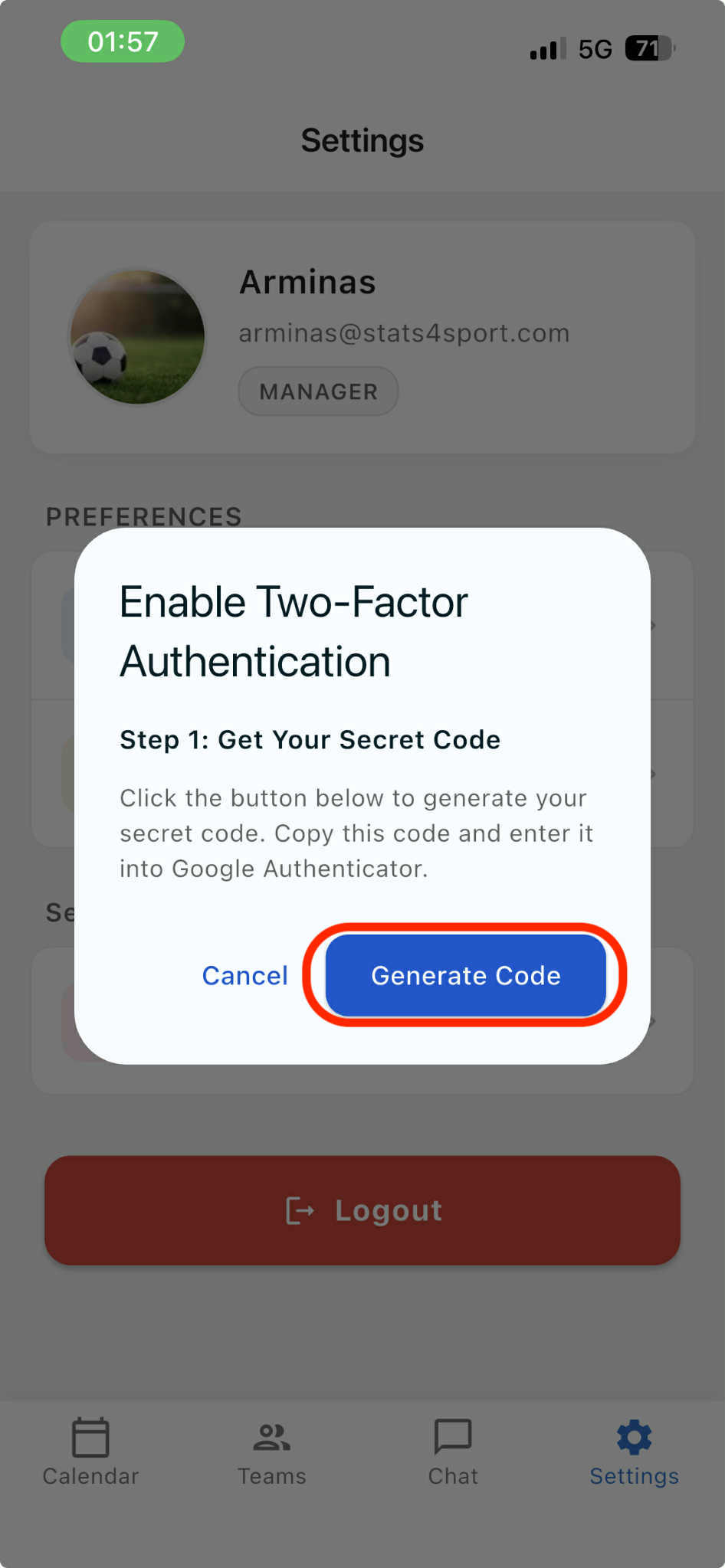 Two-Factor Authentication on ‘s4s Manager’ app — illustration