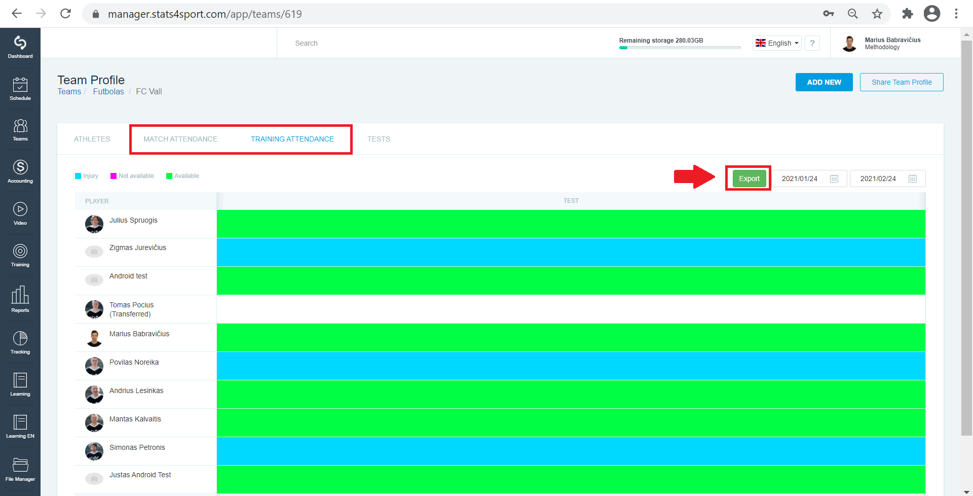 Team attendance export — illustration