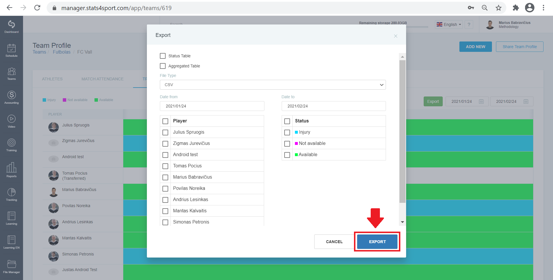 Team attendance export — illustration
