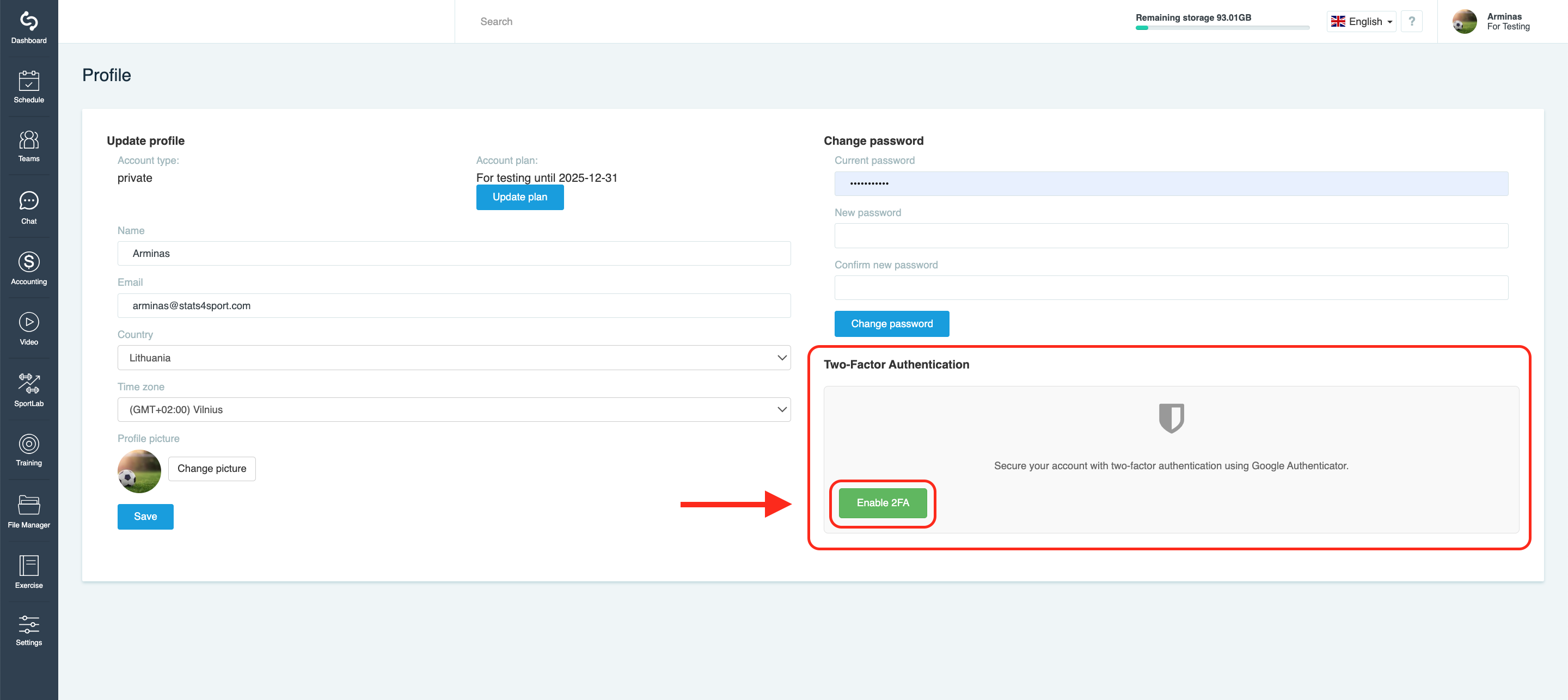 Two-Factor Authentication on manager (Website) — illustration
