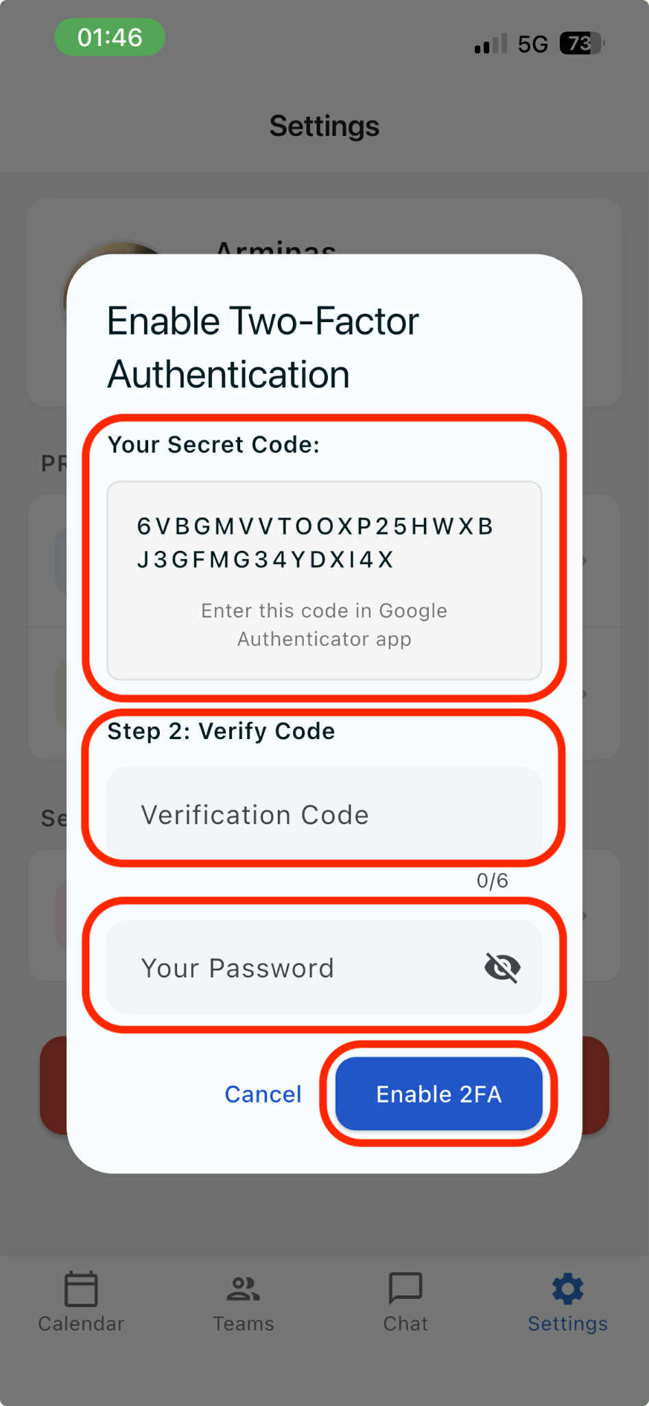 Two-Factor Authentication on ‘s4s Manager’ app — illustration